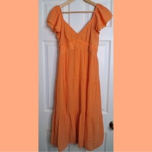 Trixxi Elegant Orange Ruffle Sleeve Midi Cocktail Dress size medium